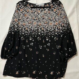 Collective Concepts Black Floral Print Blouse with Balloon Sleeves